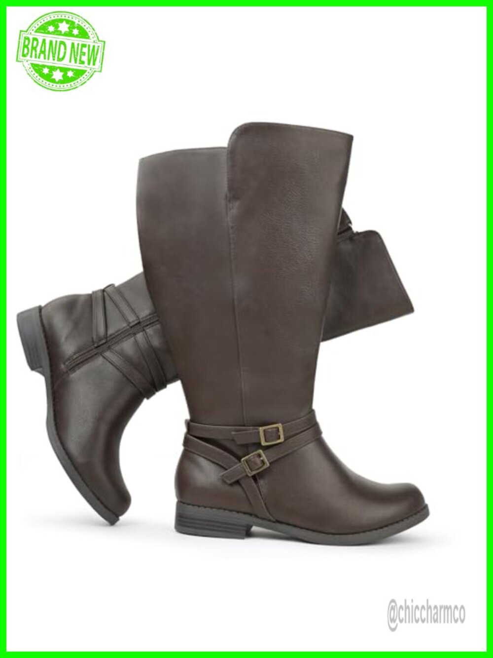 Women's Extra Wide Calf Knee High Riding Boots Side Zipper Double Buckle
